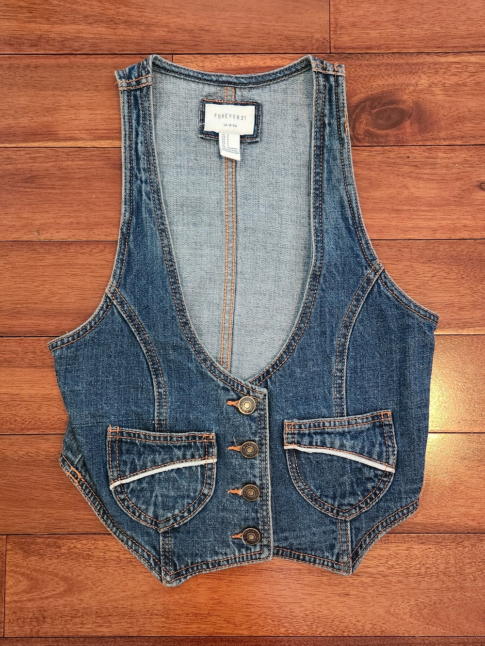 Forever 21 Blue Denim Button-Front Women's Vest